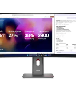 Widescreen curved LENOVO P40w-40 + 4Y Product Exchange - Dashboard: liikenne 19%, sos. vuorovaikutus 27%, sähköposti 38%, lanseeraus 2900. - Prisma-IT Web