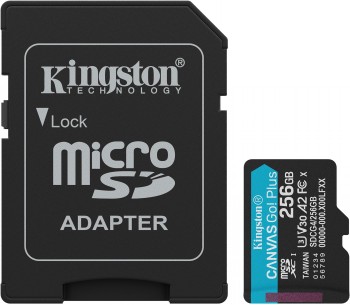 KINGSTON 256 GB CANVAS GO PLUS GEN4 MICROSD, A2, U3, V30 (200R/160W) + ADAPTER