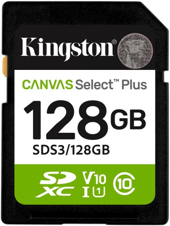 KINGSTON 128 GB CANVAS SELECT PLUS GEN3 SD, UHS-I, U1, V10 (150R)