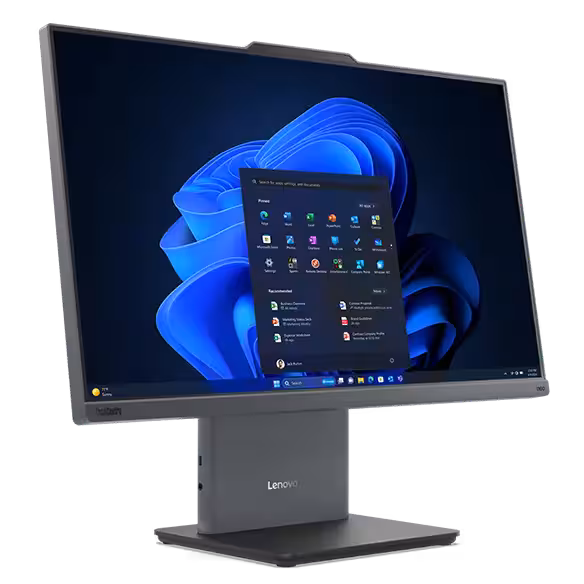 Lenovo TS/TC Neo 50a G5 23" R5-220 16/512 W11P -työpöydällä näkyy Windows 11 Pro aloitusvalikko, valmis ammattilaiskäyttöön. - Prisma-IT Web
